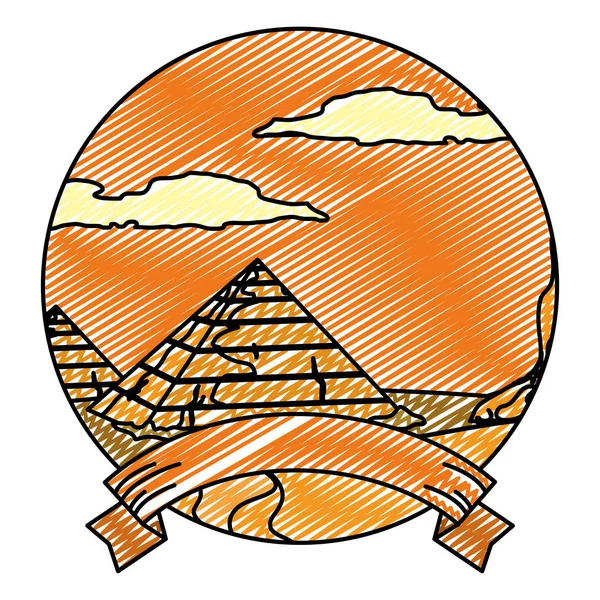 Doodle Desert Egypt Pyramid Landscape Ribbon Vector Illustration — Stock Vector