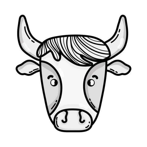 Illustration Vectorielle Animale Ferme Tête Vache Mignonne Niveaux Gris — Image vectorielle