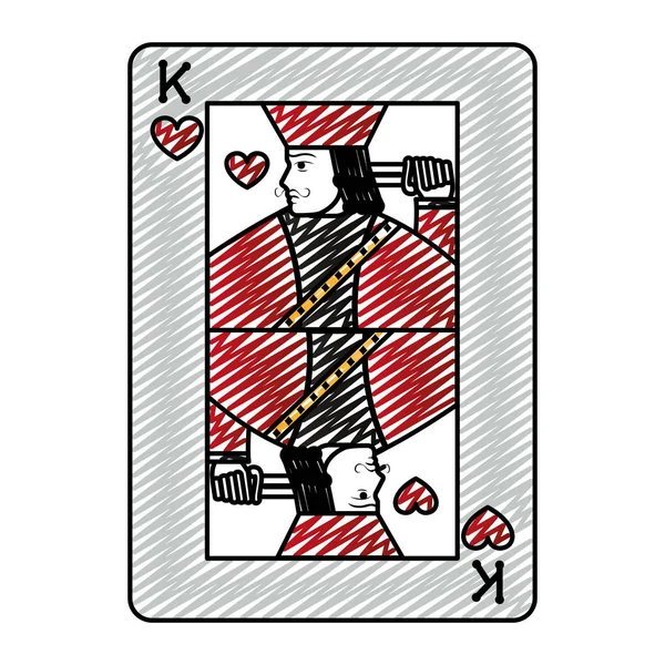 Doodle Rei Coração Cassino Cartão Jogo Vetor Ilustração — Vetor de Stock