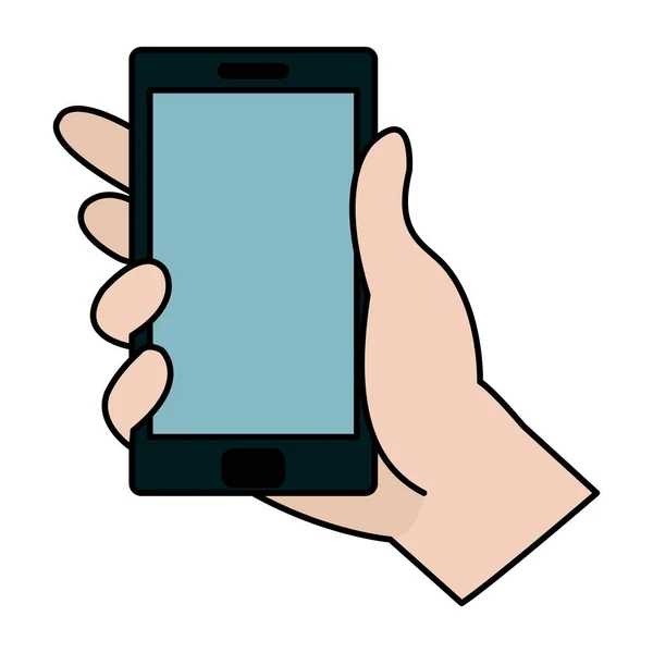 Mão Cor Com Estilo Smartphone Eletrônico Tecnologia Vetor Ilustração — Vetor de Stock