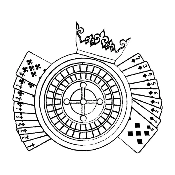 Corona Ruleta Grunge Con Los Clubes Diamantes Tarjetas Vector Ilustración — Archivo Imágenes Vectoriales