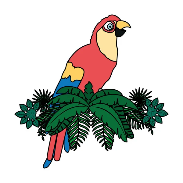 Warna Burung Beo Tropis Dengan Cabang Tanaman Daun Vektor Ilustrasi - Stok Vektor