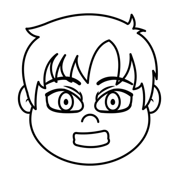 Line Cute Boy Head Facial Expression Vector Illustration — Stock Vector