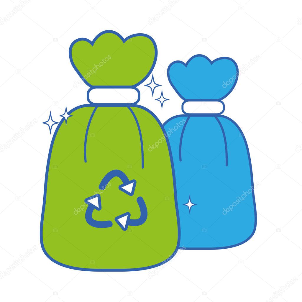 garbage trash bags with recycle symbol vector illustration