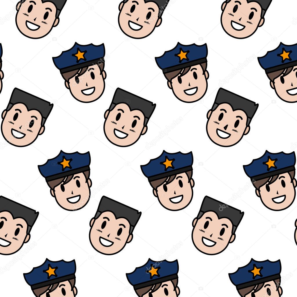 color happy policeman and man heads background vector illustration