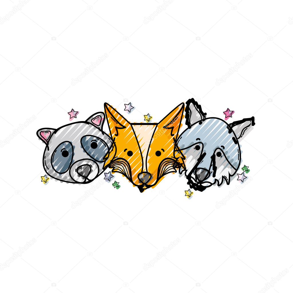 grated cute wild animal head together vector illustration