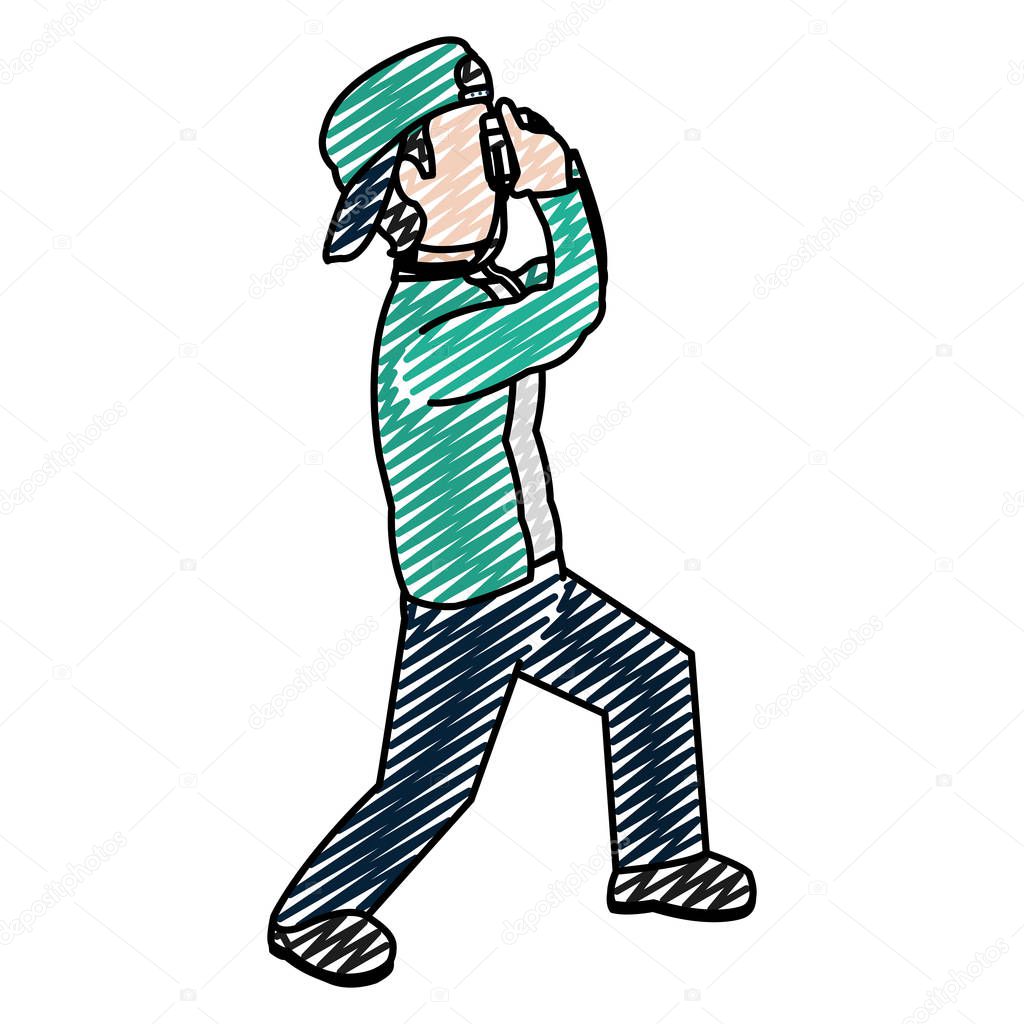 doodle funny professional cameraman take a picture vector illustration