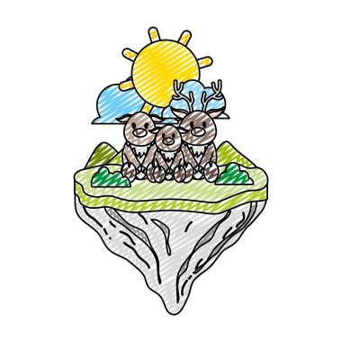 Doodle aile geyik hayvan float Adası vektör çizim