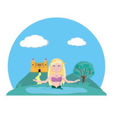 su ve kale vektör çizim kadında güzel siren