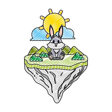 sevimli tavşan hayvan float Adası vektör çizim doodle