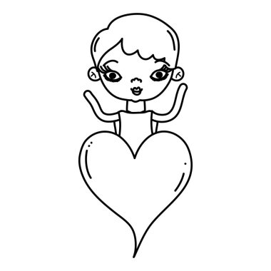 kısa saç modeli ve kalp vektör çizim satırı şirin kadınla