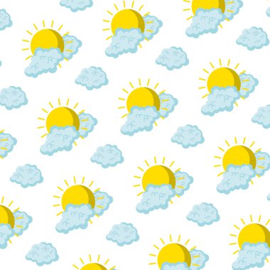 parlak güneş ve kabarık bulutlar arka plan vektör çizim