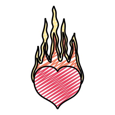 kalp tutku duydum yangın stil vektör çizim ile doodle