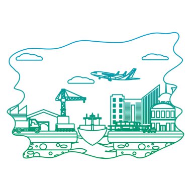 Satırın teslimat hizmeti Taşıma/iş arabaları ve vinç vektör çizim bozulmuş