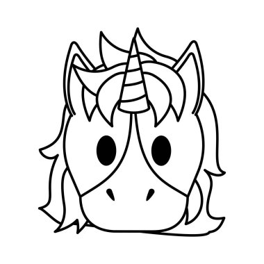 satır güzel tek boynuzlu at kafası boynuz ve saç şekli vektör çizim ile