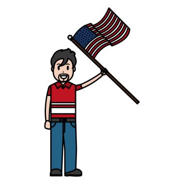 mutlu adam ABD bayrağı ile ulus vektör çizim renk