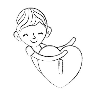 grunge çocuk çocuk kalp asma kilit vektör çizim ile uyku