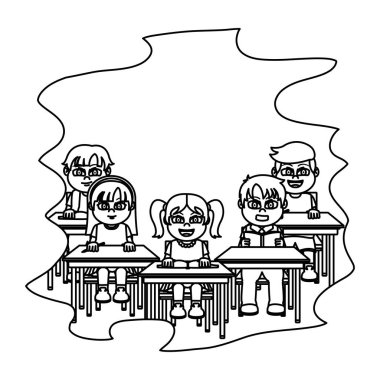 satır öğrenciler okul masa sınıfta oturarak illüstrasyon vektör