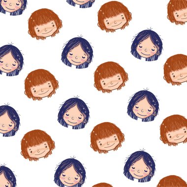 Erkek ve kız baş saç modeli arka plan vektör çizim