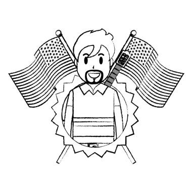 Grunge müzisyen ABD bayrakları ve ulus amblemi vektör çizim ile