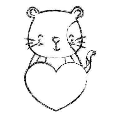 Grunge sevimli fare vahşi hayvan kalp vektör çizim ile