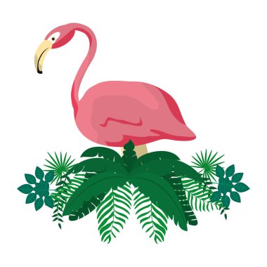 Flaman dalları ile yaprakları ve egzotik çiçekler illüstrasyon vektör