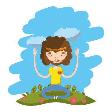 hippi adam sakin manzara vektör çizim meditasyon