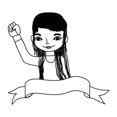 sevimli kadın el protesto ile aynı hizada ve vektör çizim şerit