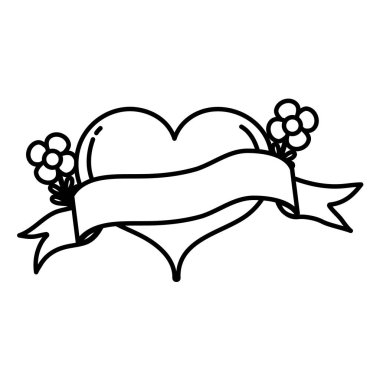 satır kalp şekli çiçek ve şerit stil vektör çizim ile