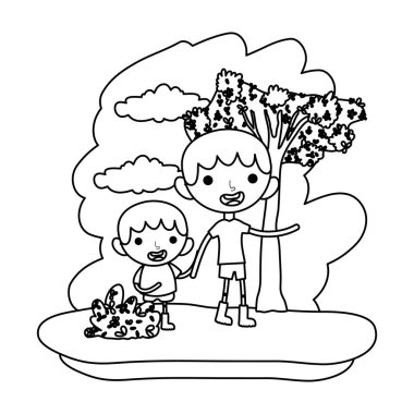 vektör çizim satırı güzel çocuk çocuklar ormanda rezerv