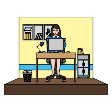 renk şık iş kadını office dosya dolabı vektör çizim ile