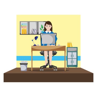 şık iş kadını office dosya dolabı vektör çizim ile