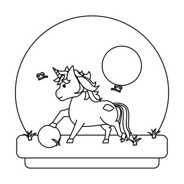 manzara vektör çizim wih top oynarken saç modeli olan satır at