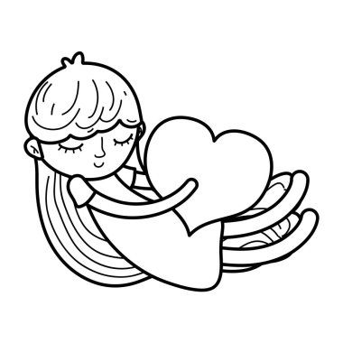 çizgi çocuk kız güzel kalp vektör çizim ile uyku