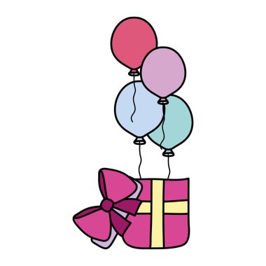 renk Doğum günü parti hediyesi hediye ve balon illüstrasyon vektör