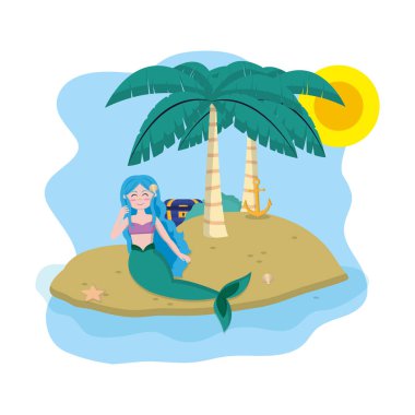 Siren çapa ve göğsünden Island palms ağaçlar vektör çizim ile