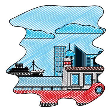 yan gemileri teslim taşımacılığında deniz vektör çizim doodle