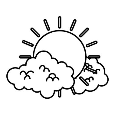 parlak güneş hava ve kabarık bulutlar vektör çizim çizgisi