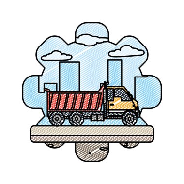kamyon ekipmanları İnşaat Sanayi servisi vektör çizim doodle