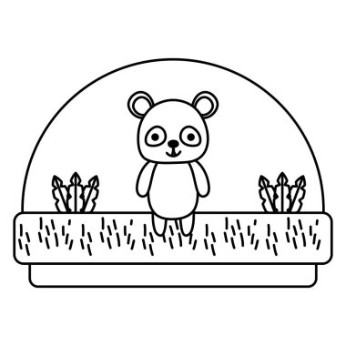 kırsal ve bitkiler vektör çizim satırı panda sevimli hayvan