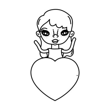 Bluz ve kalp aşk vektör çizim ile satır güzel kadın