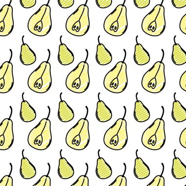 Doodle lezzetli dilim armut meyve arka plan vektör çizim