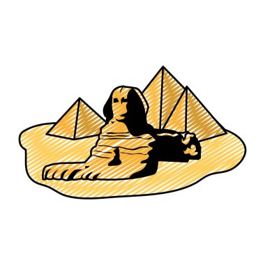 ünlü giza doodle Mısır heykel piramitler illüstrasyon vektör