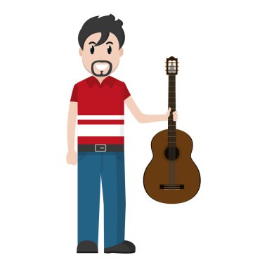 El vektör çizim enstrüman gitar ile mutlu müzisyen