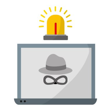 hacker internet virüs ve siren vektör çizim ile dizüstü bilgisayar
