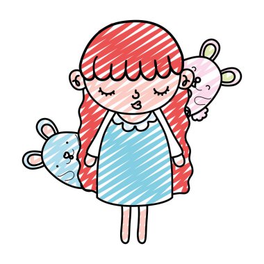 Doodle güzellik kız çocuk fareler hayvanlar vektör çizim ile