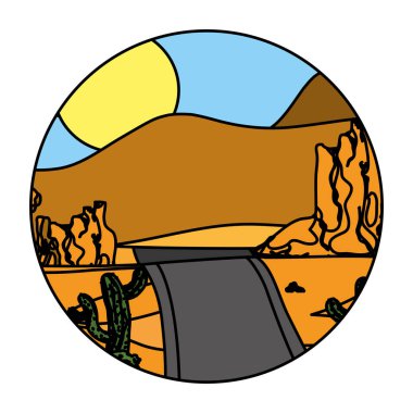 renk çöl kaktüsü tesisi dağlar yol vektör çizim ile