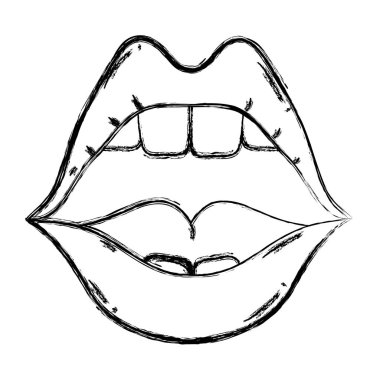 Grunge açık ağız diş ve dudakları güzellik illüstrasyon vektör