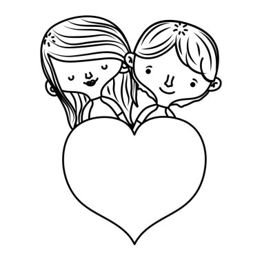 saç modeli ve tutku kalp vektör çizim ile mutlu çift hat