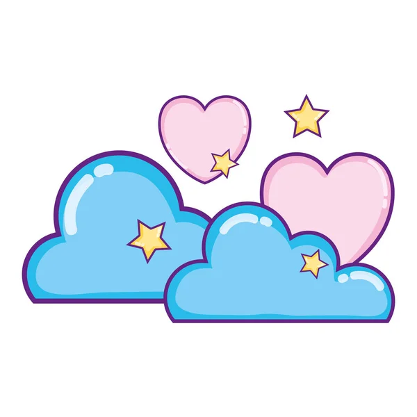 Nuvens Fofas Com Estrelas Ilustração Vetorial Estilo Coração —  Vetores de Stock